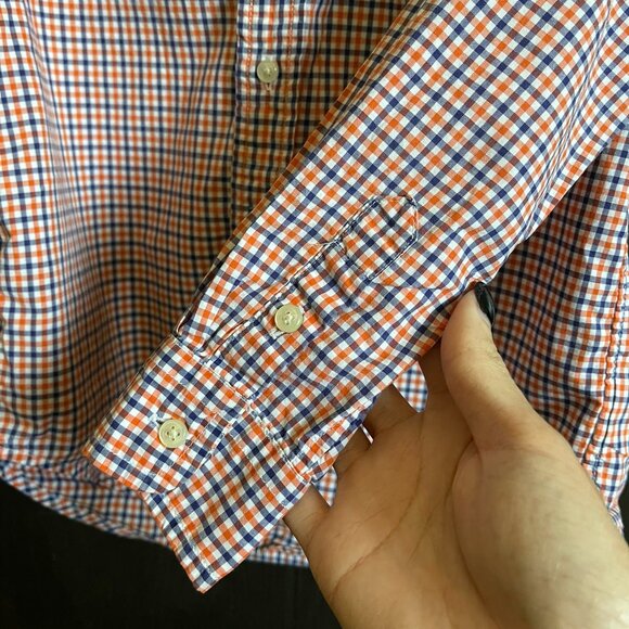 Ralph Lauren Boys Button-Down Shirt - Size 5 - Orange & Navy Gingham Check - Picture 5 of 6